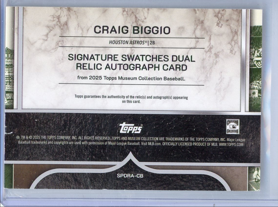 Craig Biggio 2025 Topps Museum Collection Signature Swatches Dual Relic Autograph #'d 12/15