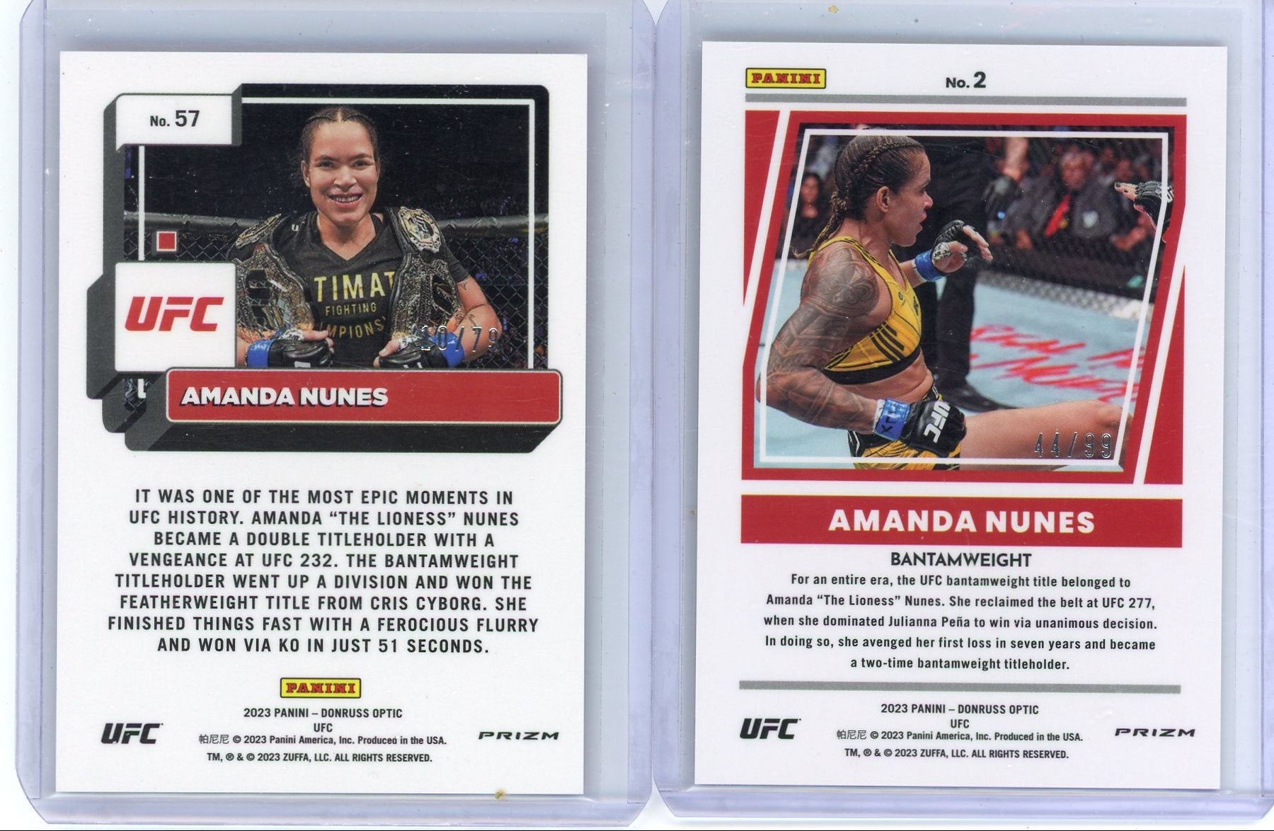 Amanda Nunes 2023 Optic 2-card lot /79 + /99
