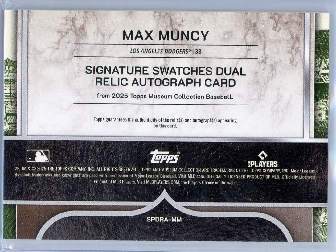 Max Muncy 2025 Topps Museum Collection Dual Relic Autograph #'d 13/20