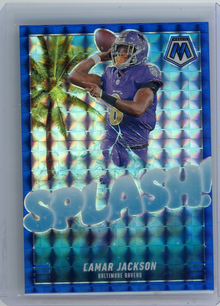 Lamar Jackson 2025 Panini Mosaic Splash! Mosaic Blue #'d 29/99