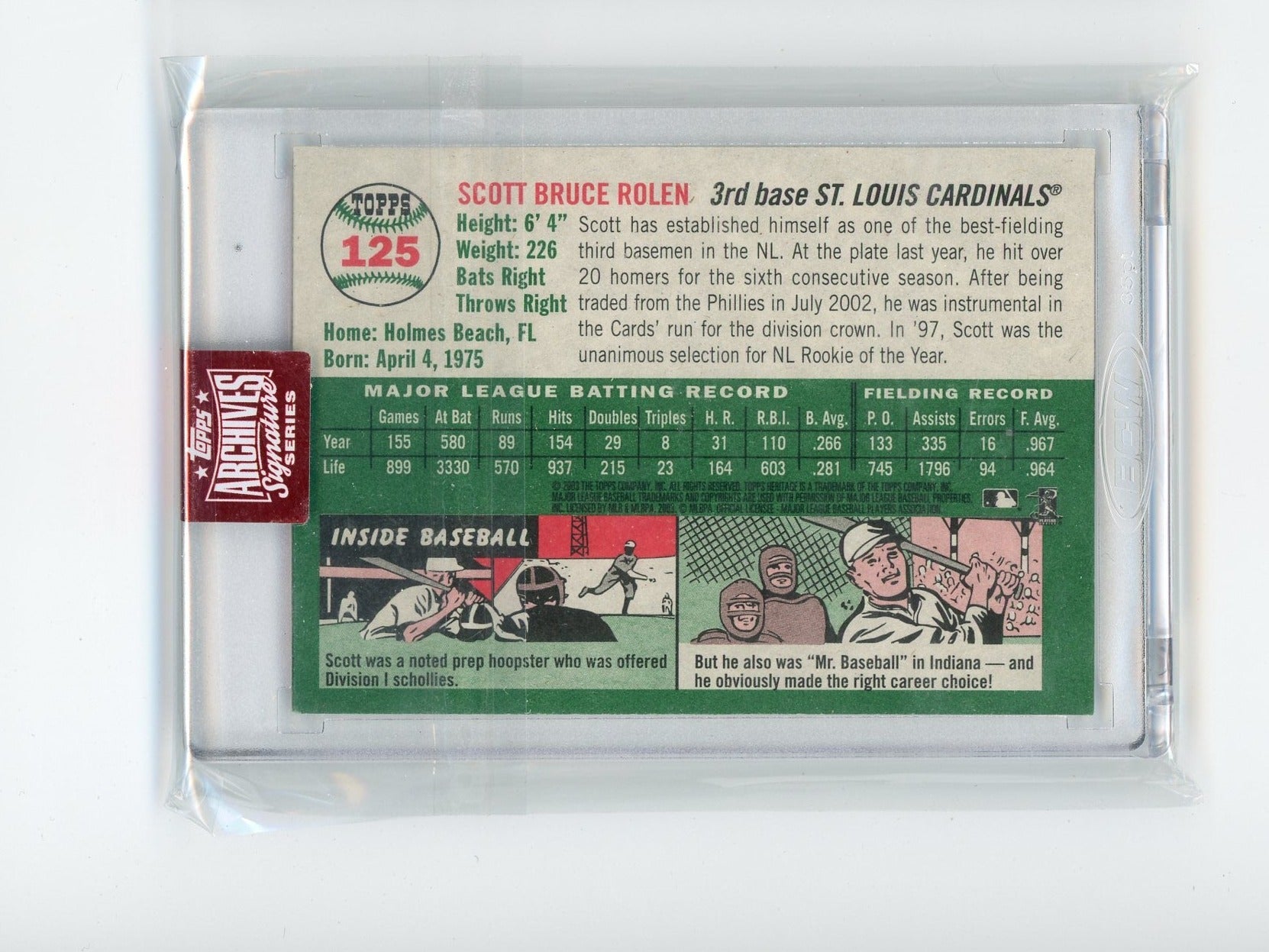 Scott Rolen 2023 Topps Archives Signature 2003 Topps Heritage autograp –  Piece Of The Game