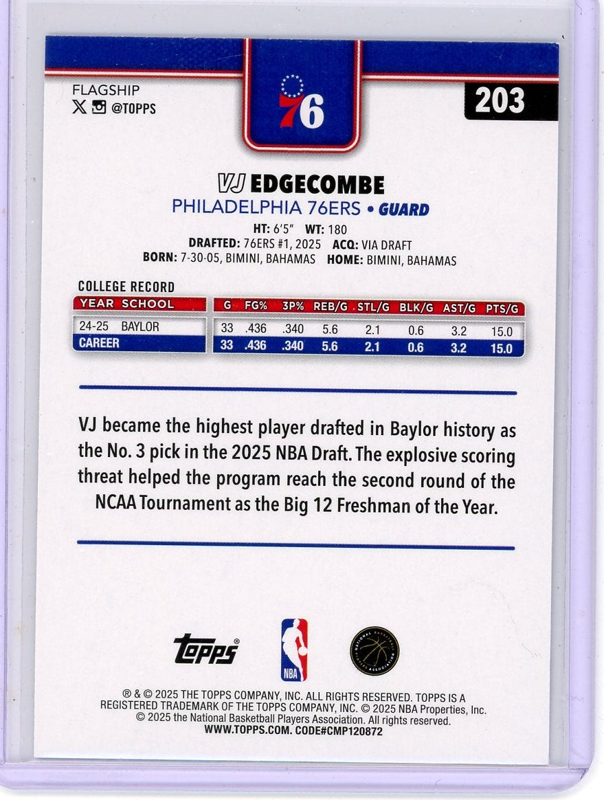 VJ Edgecombe 2025-26 Topps Sand Glitter RC #203