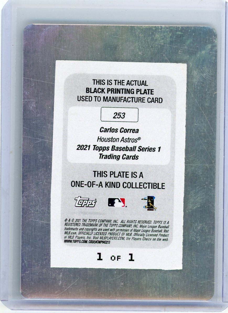 Carlos Correa 2021 Topps Series 1 Printing Plate Black #'d 1/1