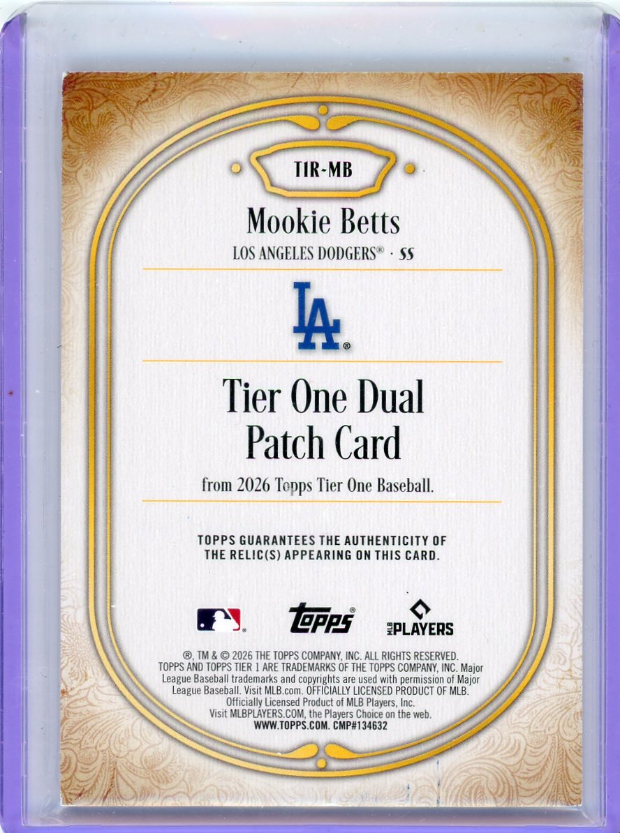 Mookie Betts 2026 Topps Tier One Dual Patch Red #'d 10/25