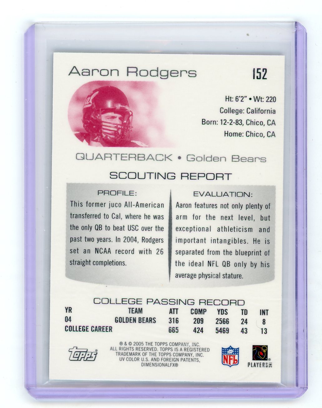 Aaron Rodgers 2005 Topps Draft Picks Rookie Card #152