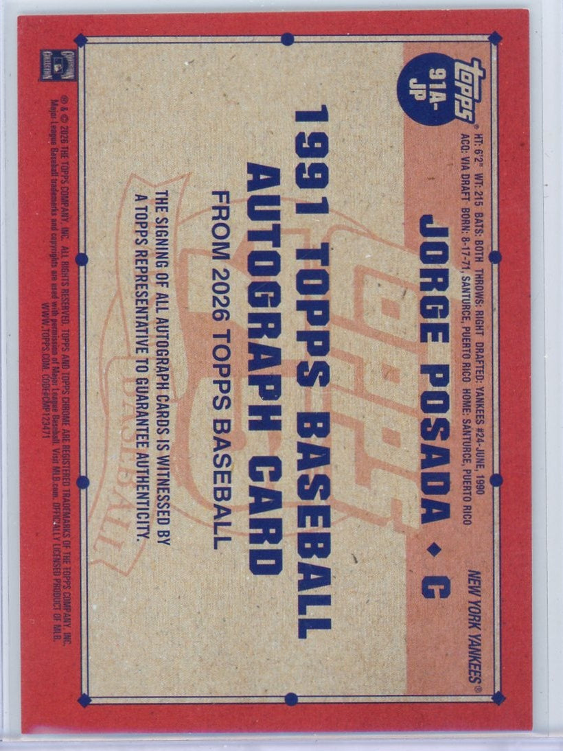 Jorge Posada 2026 Topps Series 1 1991 Autograph