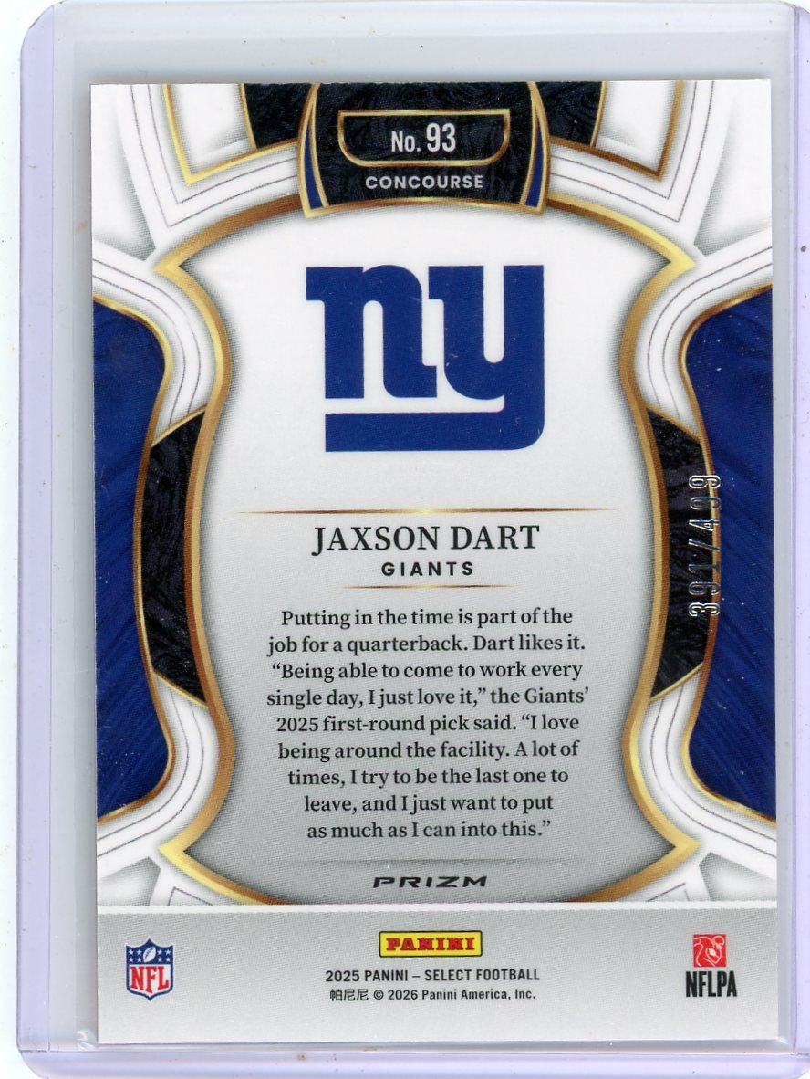 Jaxson Dart 2025 Panini Select Orange Shock RC #'d 391/499