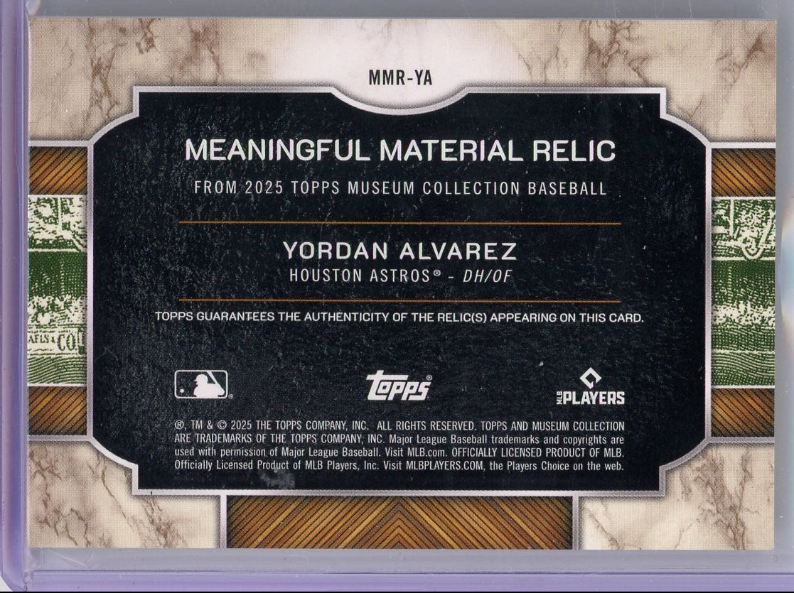 Yordan Alvarez 2025 Topps Museum Collection Meaningful Material Blue #'d 24/35