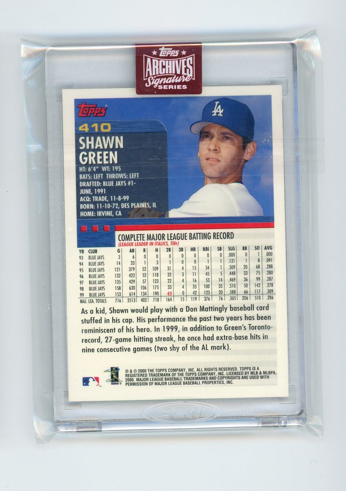 Shawn Green 2023 Topps Archives Signature 2000 Topps autograph #'d