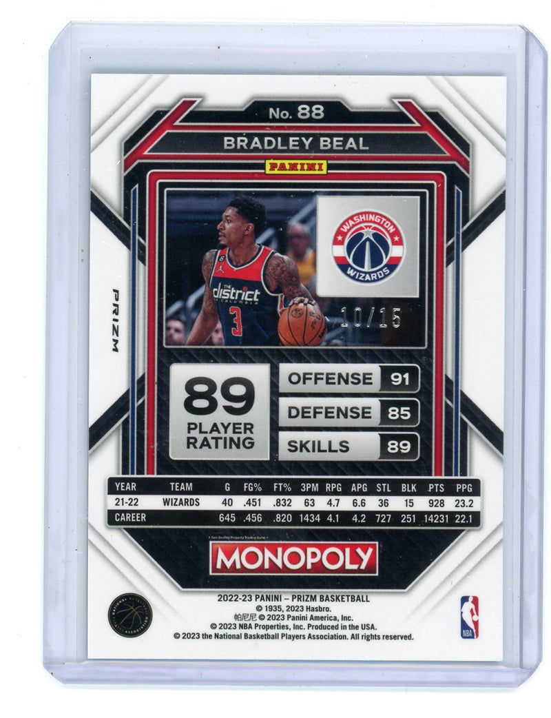 Bradley Beal 2023 Panini Prizm NBA Monopoly Boardwalk Blue Prizm 10/15