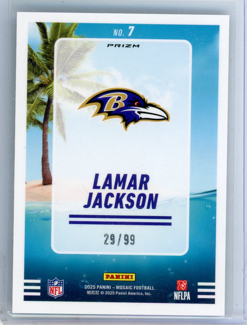 Lamar Jackson 2025 Panini Mosaic Splash! Mosaic Blue #'d 29/99