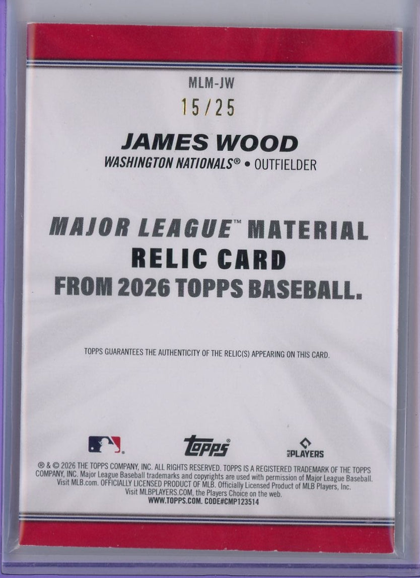 James Wood 2026 Topps Game Worn Relic #MLM-JW #'d /25
