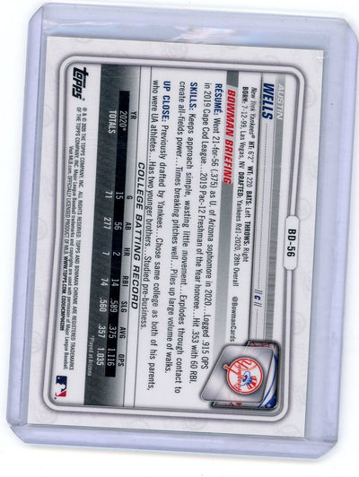 Austin Wells 2020 Bowman Chrome Sapphire 1st Bowman Yellow Refractor #'d 75/99