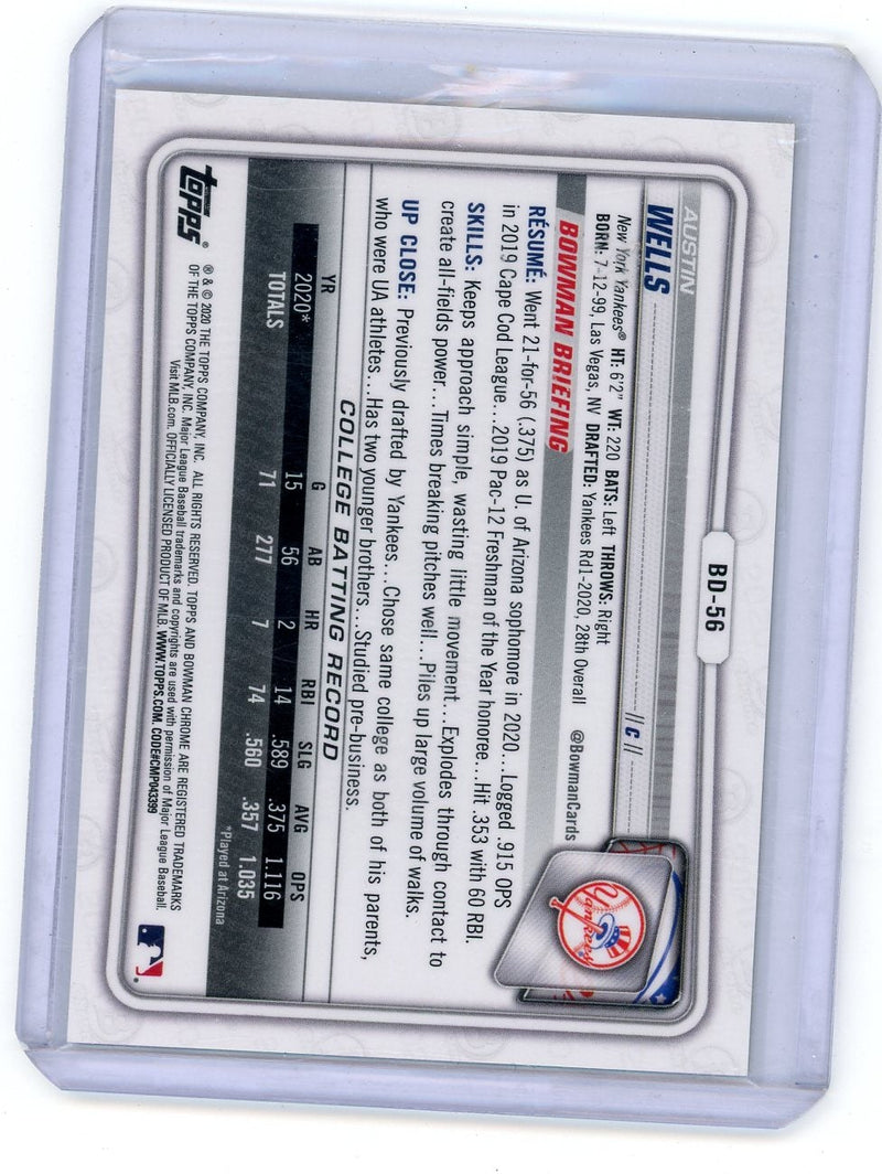Austin Wells 2020 Bowman Chrome Sapphire 1st Bowman Yellow Refractor 