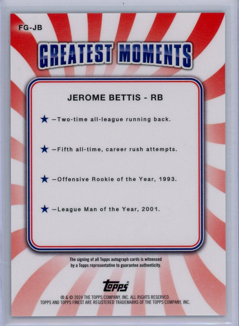 Jerome Bettis 2024 Topps Finest Finest Greats Black Refractor #'d 05/25