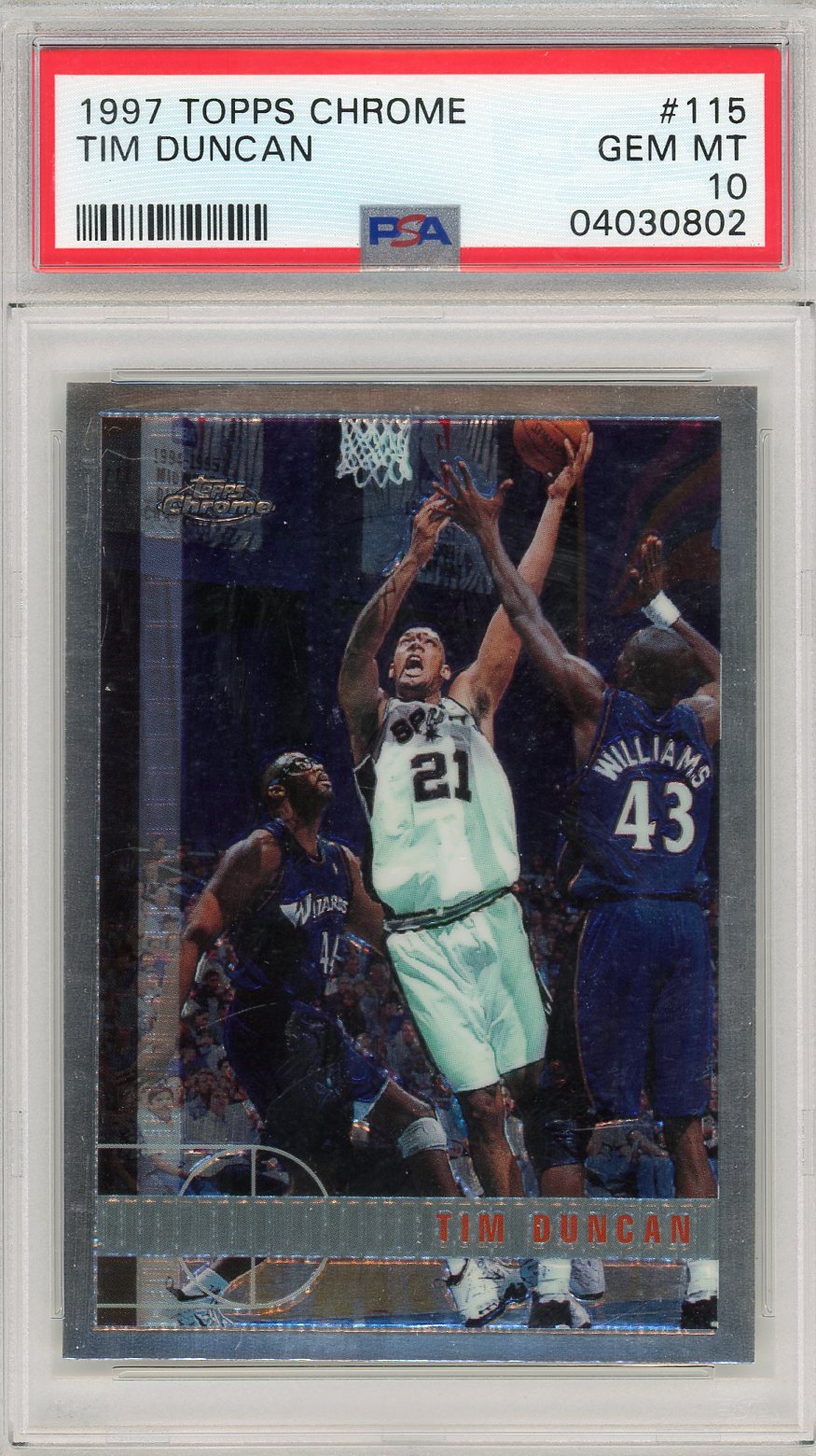 Tim Duncan 1997-98 Topps Chrome RC #115 PSA 10