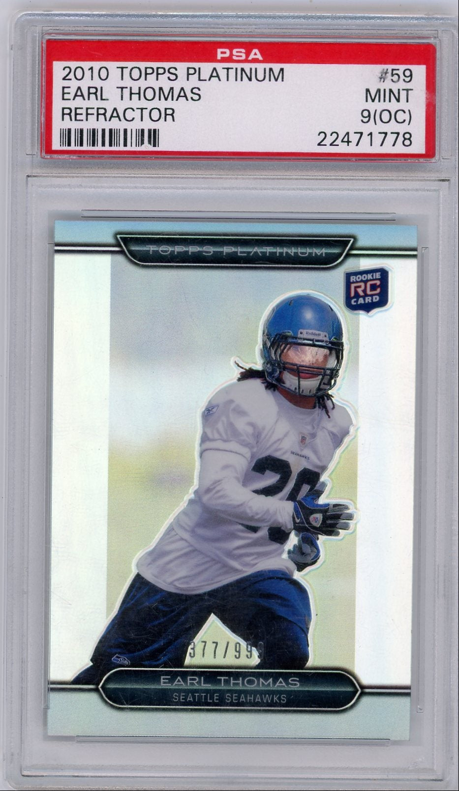 Earl Thomas 2010 Topps Platinum Refractor RC #'d 377/999 PSA 9 (OC)