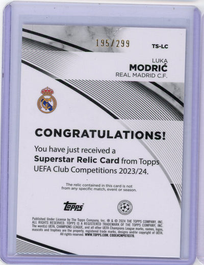 Luka Modric 2023-24 Topps UEFA Club Competitions Superstar relic purple #'d 195/299
