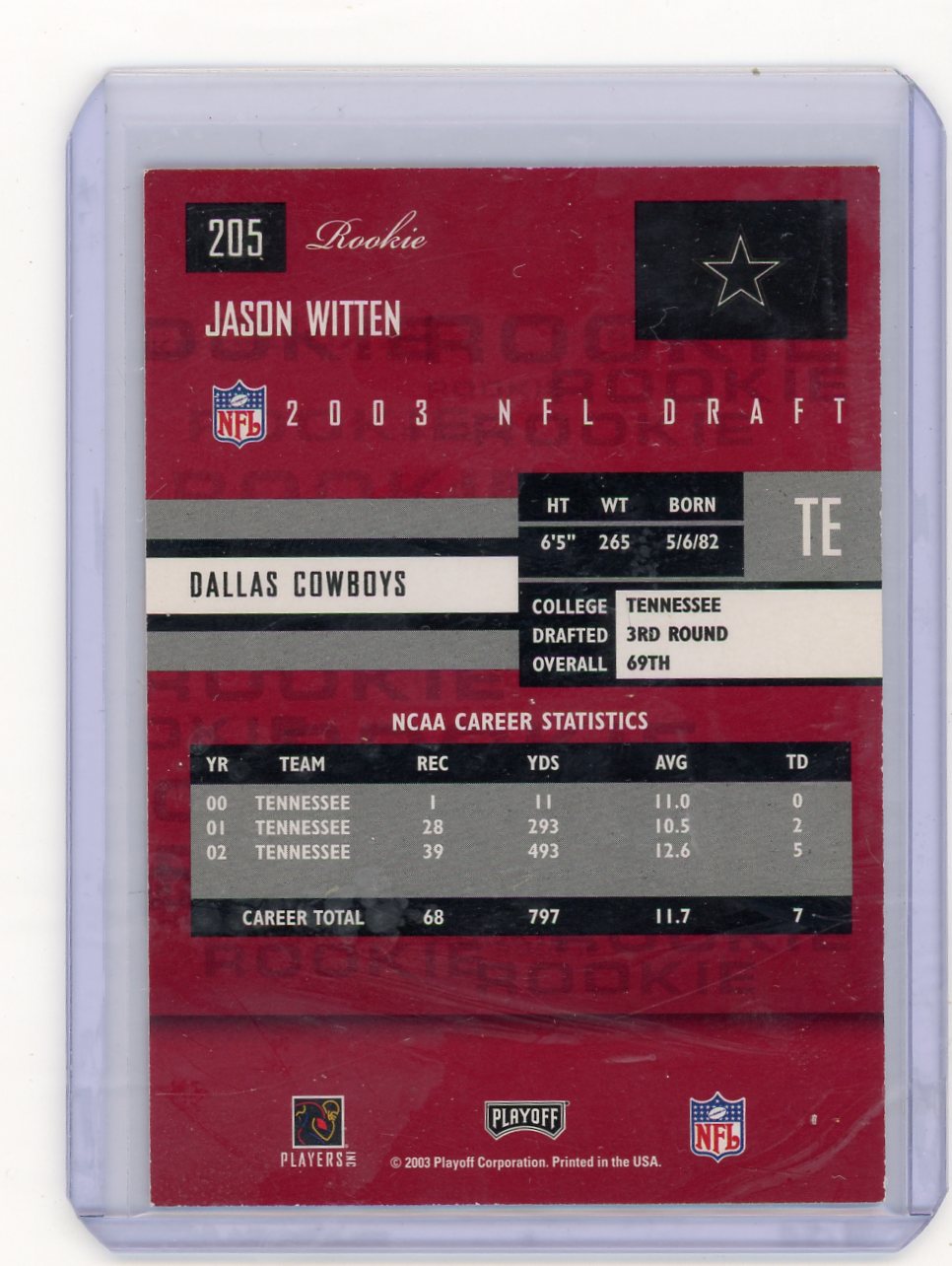 Jason Witten 2003 Playoff Prestige Rookie Card #205