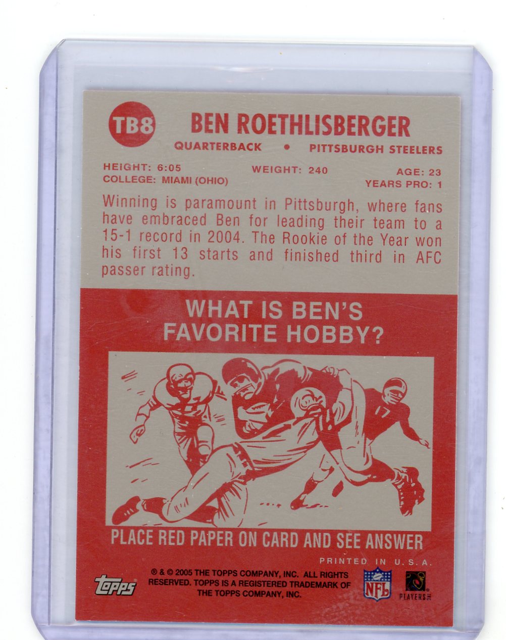 Ben Roethlisberger 2005 Topps Football 50 Years Throwback #TB8