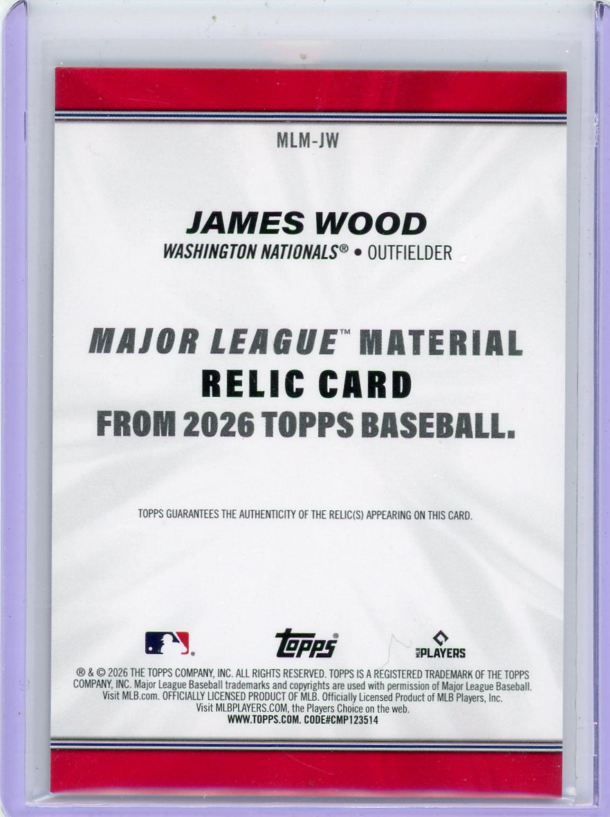 James Wood 2026 Topps Series 1 Major League Materials Jersey Relic