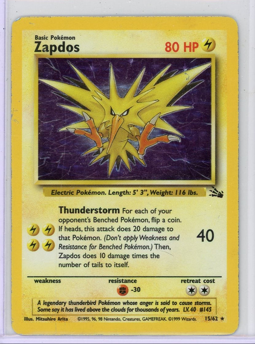 Zapdos Pokemon Fossil holo #15/62 HP/DMG