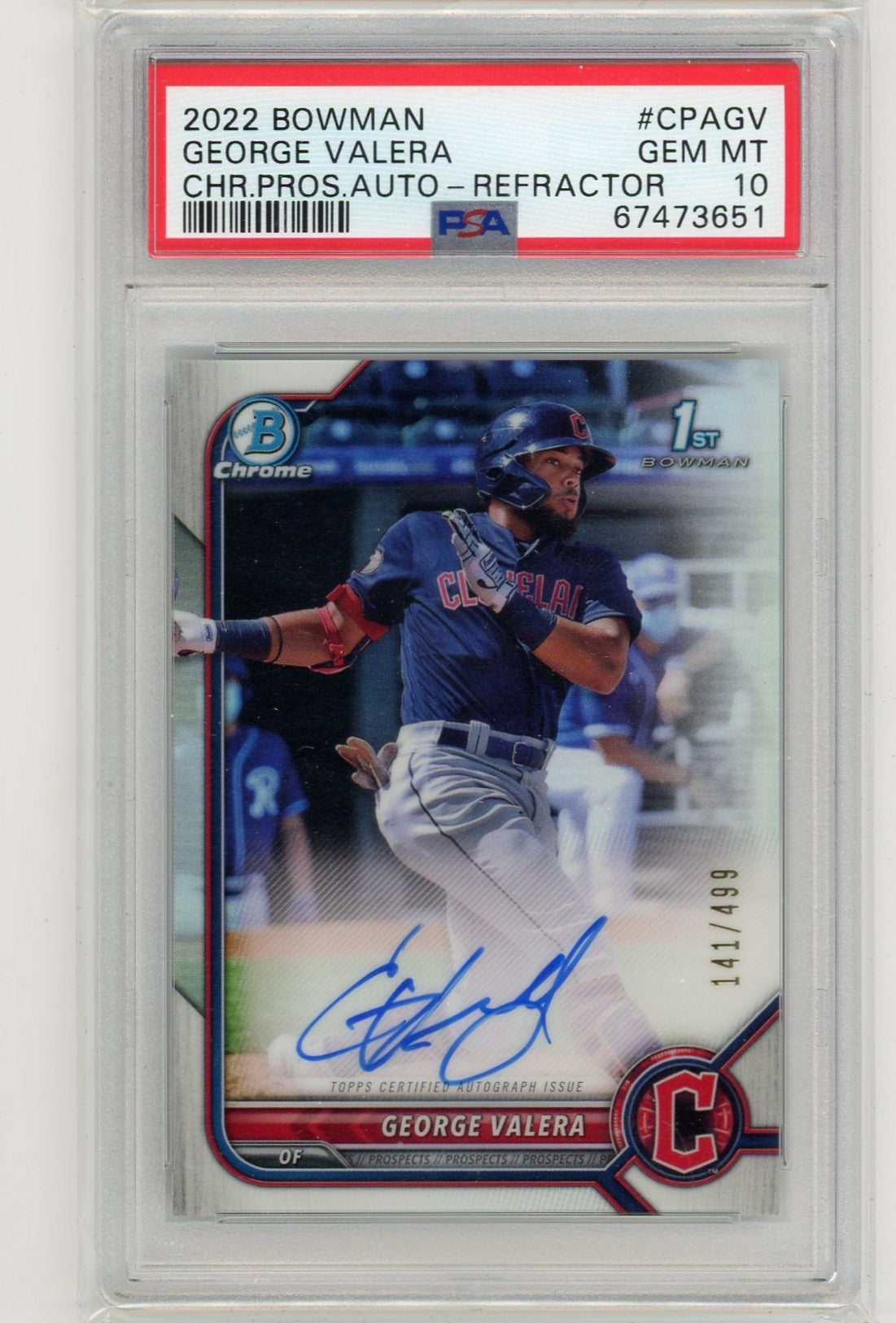 George Valera 2022 1st Bowman Chrome refractor autograph #'d 141/499 PSA 10