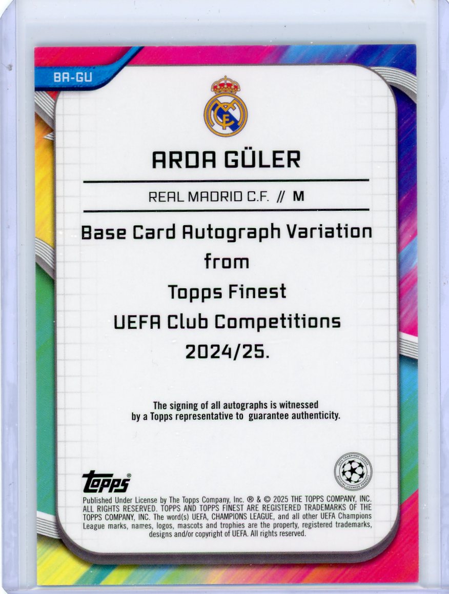 Arda Guler 2025 Topps Finest UEFA Champions League Magenta Refractor #'02/75