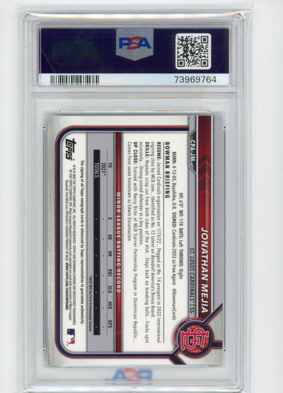 Jonathan Mejia 2022 1st Bowman Chrome speckle ref. autograph #'d 204/299 PSA 10