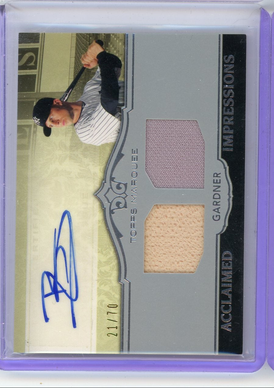 Brett Gardner 2011 Topps Marquee Acclaimed Impressions dual relic autograph #'d 21/70