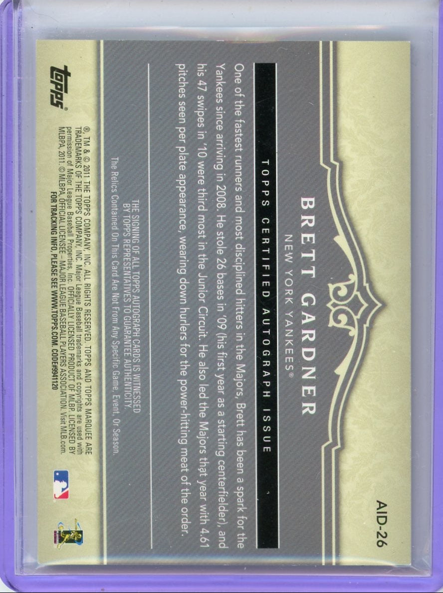 Brett Gardner 2011 Topps Marquee Acclaimed Impressions dual relic autograph #'d 21/70
