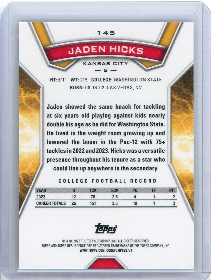 Jaden Hicks 2024 Topps Resurgence pink #'d 02/10
