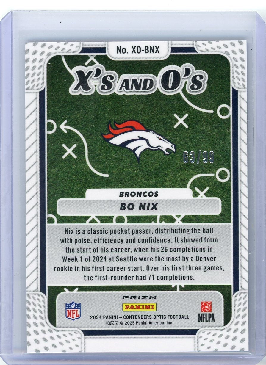 Bo Nix 2024 Panini Contenders Optic X's and O's blue prizm rc #'d 63/99