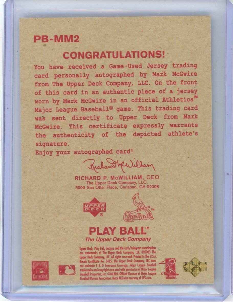 Mark McGwire 2003 Upper Deck Play Ball Game-Used Memorabilia autograph inscribed #'d 23/50