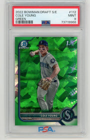 Cole Young 2022 1st Bowman Draft Sapphire Ed. green #'d 12/50 PSA 9