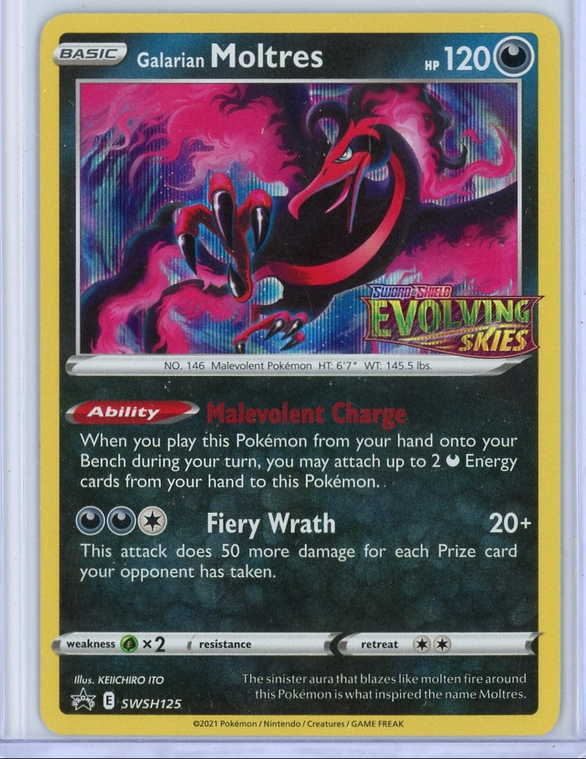 Galarian Moltres Pokémon Evolving Skies Pre Release Stamp #SWSH125