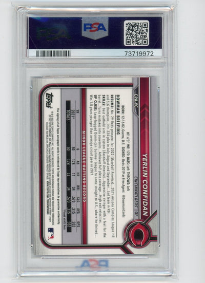 Yerlin Confidan 2022 1st Bowman Chrome purple ref. autograph #'d 044/250 PSA 9