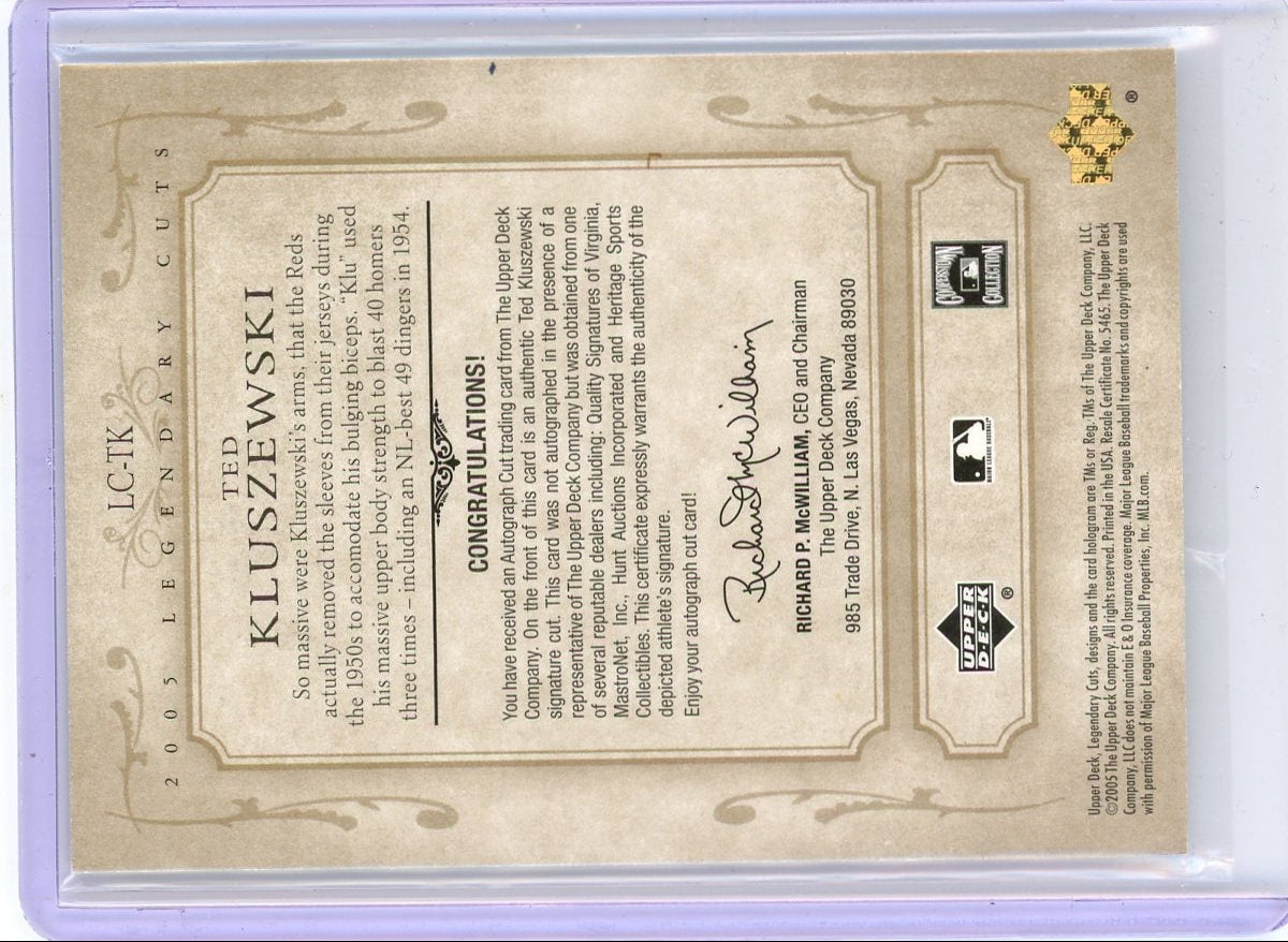 Ted Kluszewski 2005 Upper Deck SP Legendary Cuts #'d 35/50