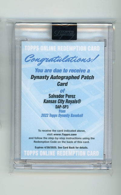 Salvador Perez 2022 Topps Dynasty Patch Card redemption