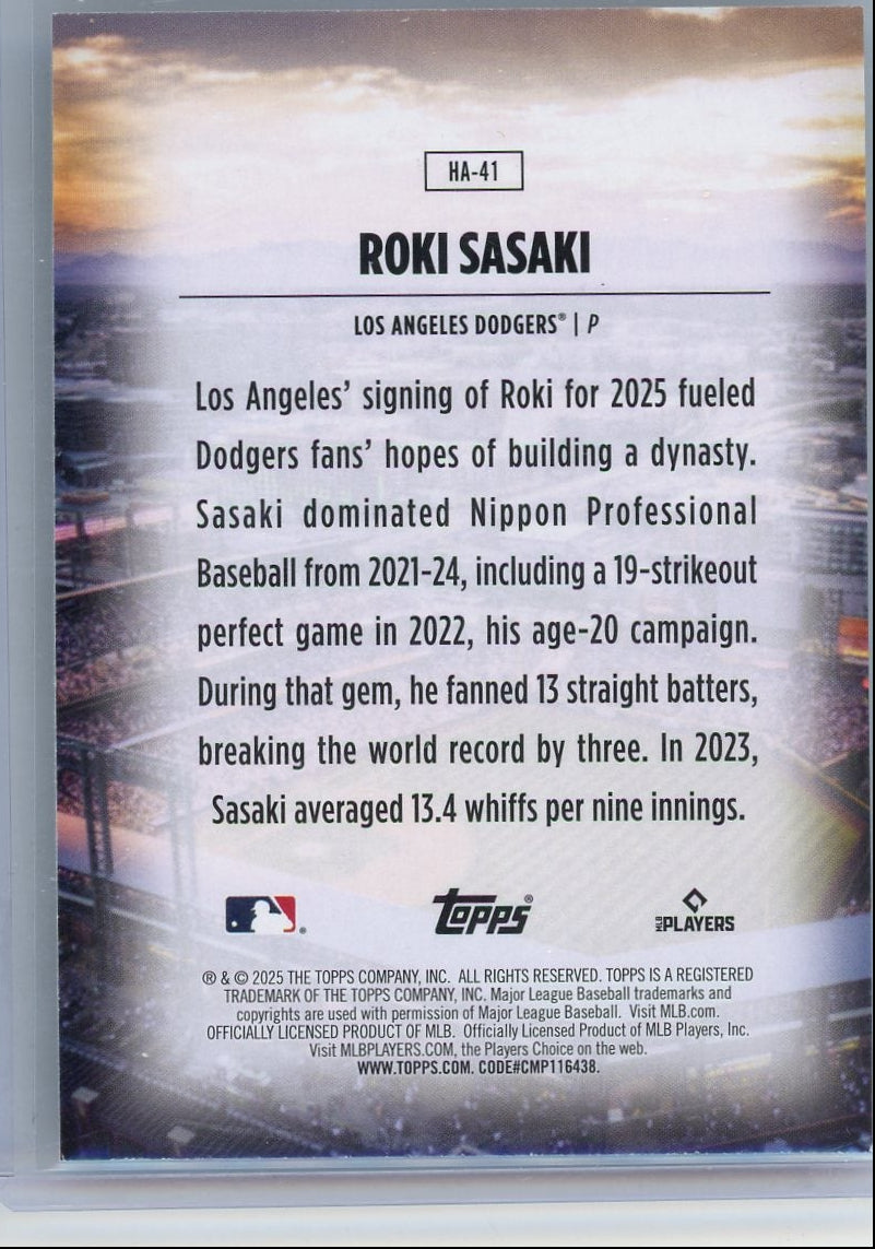 F V Roki Roki Sasaki 2025 Topps Home Field Advantage rookie card – Piece Of The Game