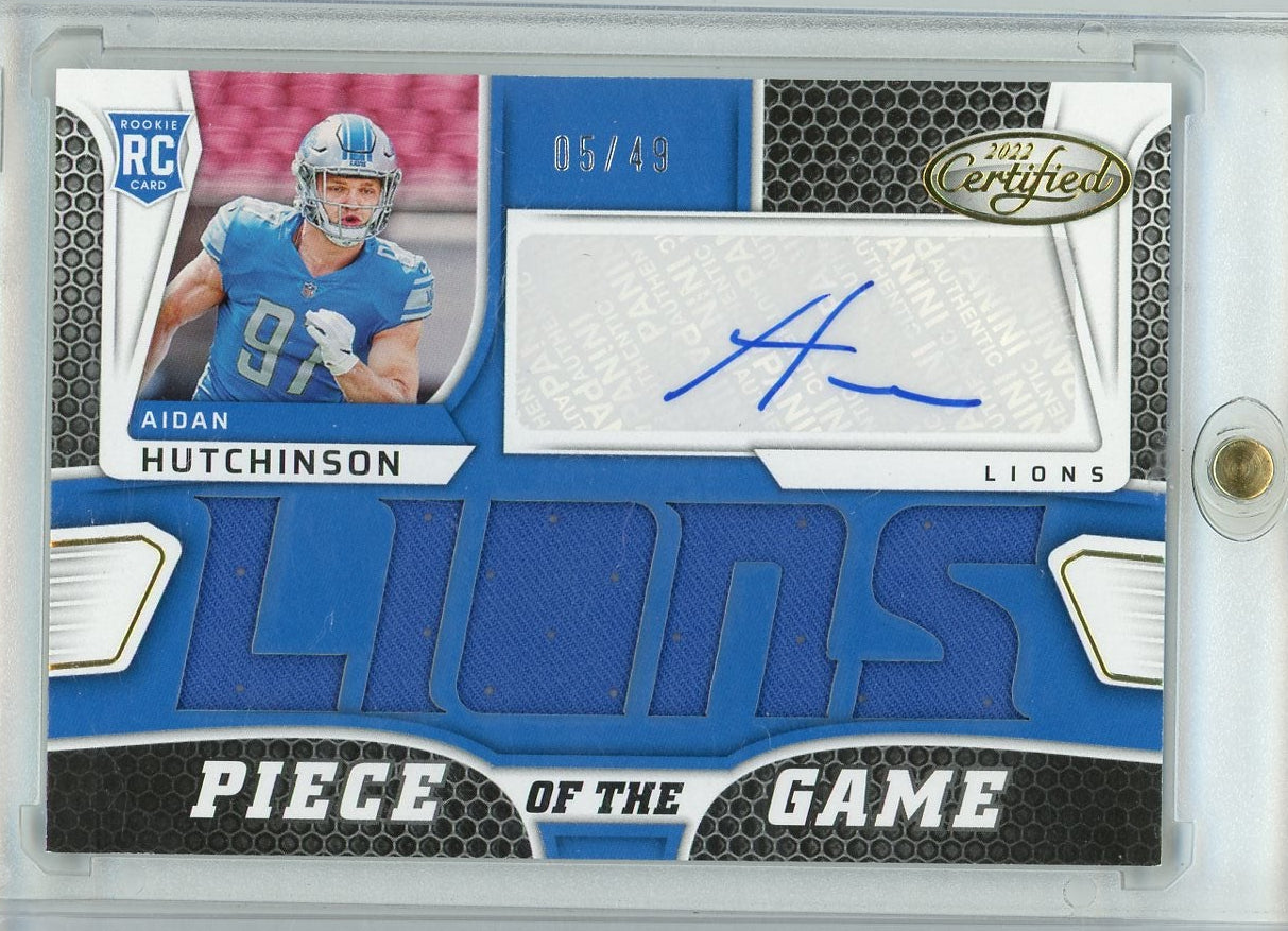 Aidan Hutchinson 2022 Panini Certified Piece of the Game RPA "Lions" #'d 05/49
