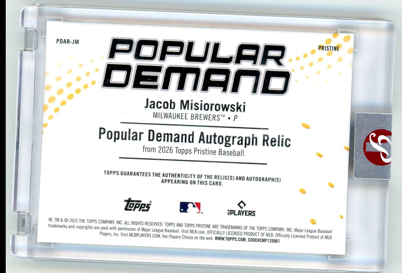Jacob Misiorowski 2026 Topps Pristine Popular Demand Autographed Relic #'d  24/55