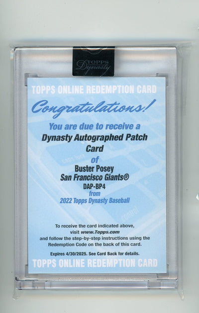 Buster Posey 2022 Topps Dynasty Autograph Patch redemption card