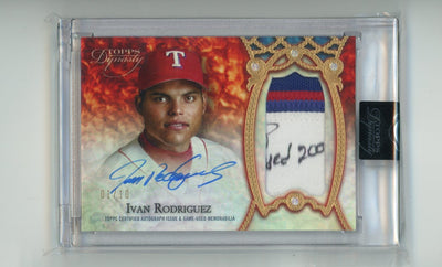 Ivan Rodriguez 2022 Topps Dynasty Dynastic Data relic (inscribed) autograph #'d 01/10