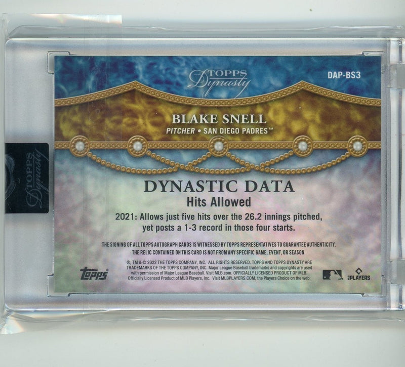 Blake Snell 2022 Topps Dynasty Dynastic Data relic autograph 