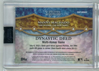 Manny Machado 2022 Topps Dynasty Dynastic Deed relic auto #'d 05/10