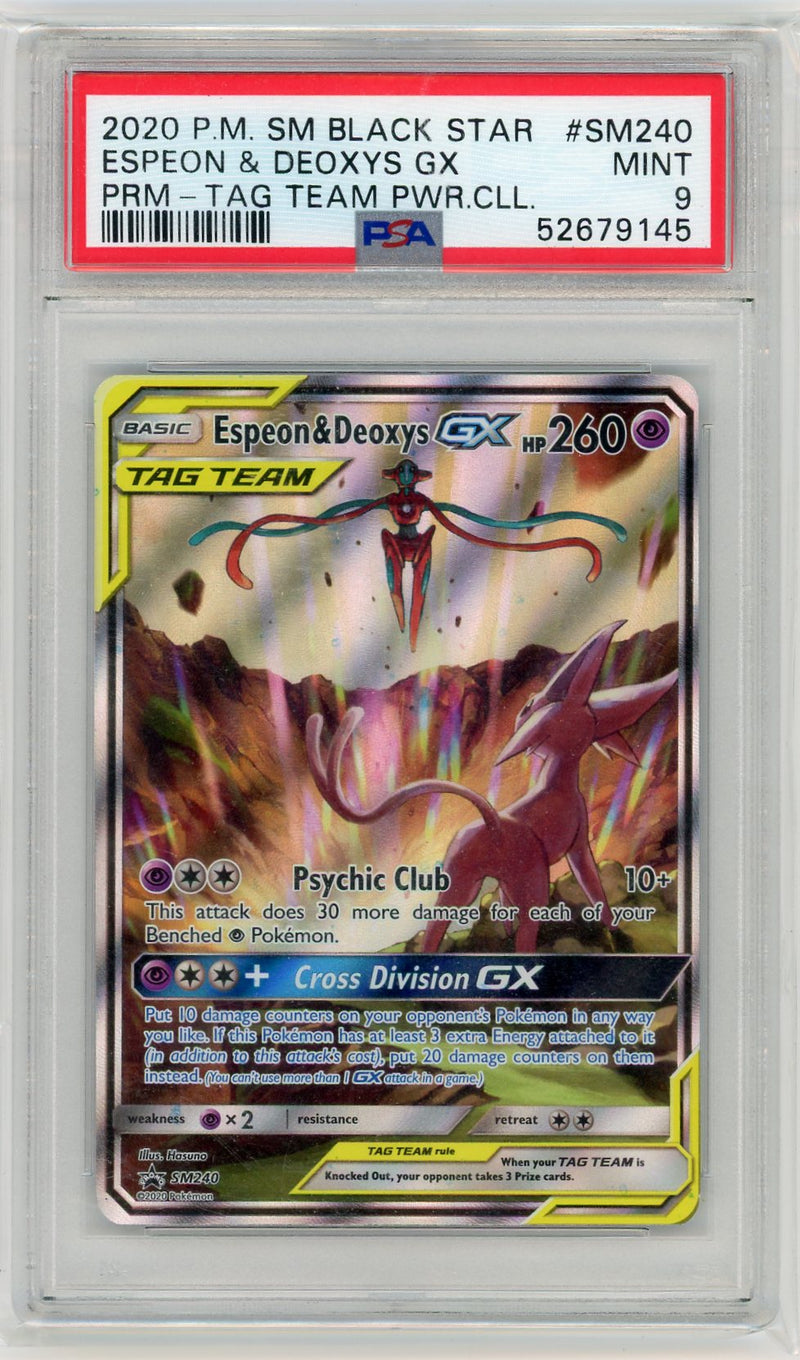 2020 Pokemon SM Black Star Promo Espeon & Deoxys GX Tag Team Powers Collection SM240 PSA 9