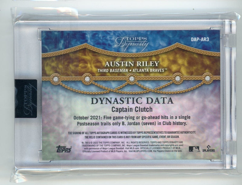 Austin Riley 2022 Topps Dynasty Dynastic Data relic autograph 