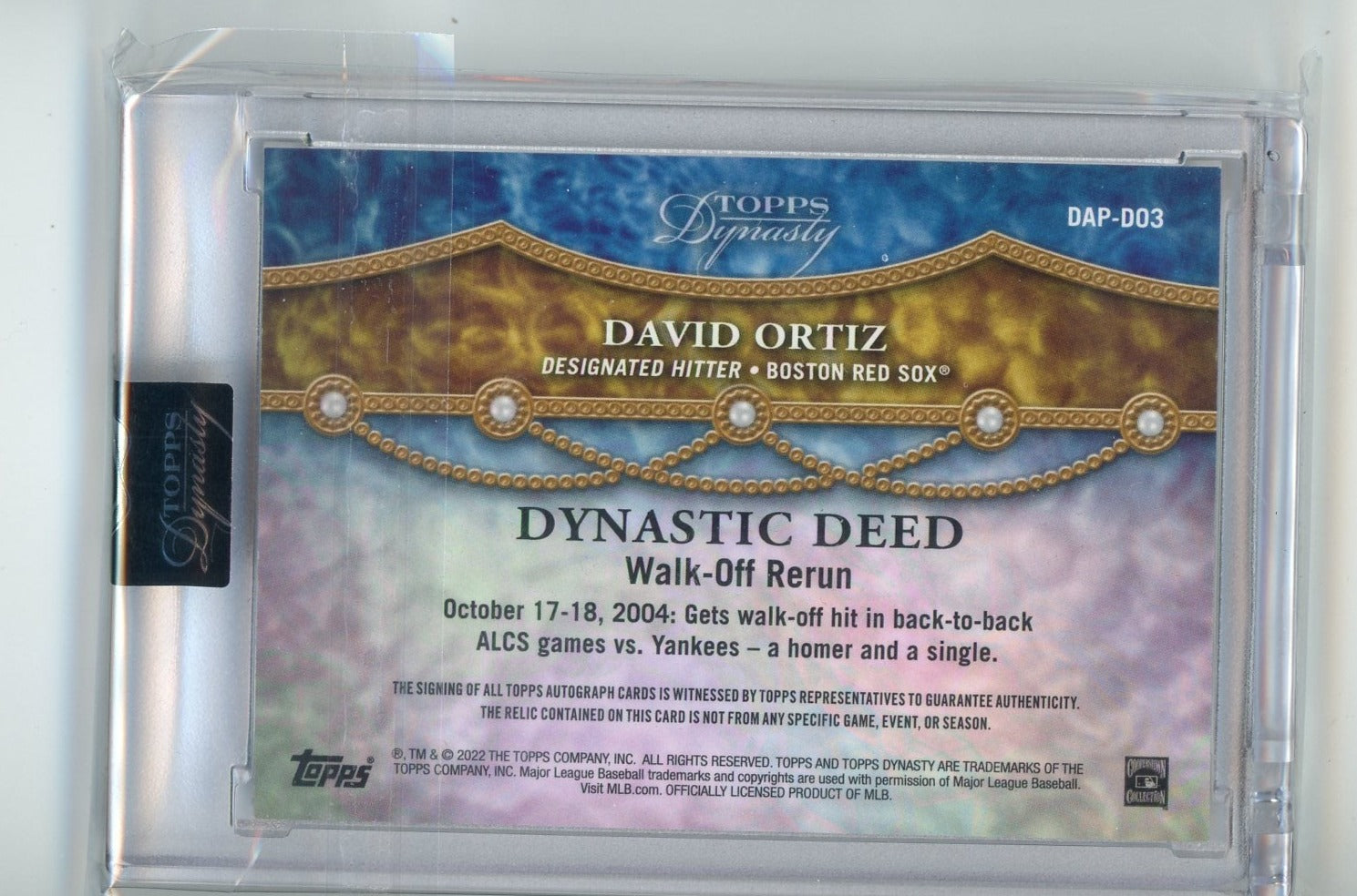 David Ortiz 2022 Topps Dynasty Dynastic Deed relic autograph #'d 10/10