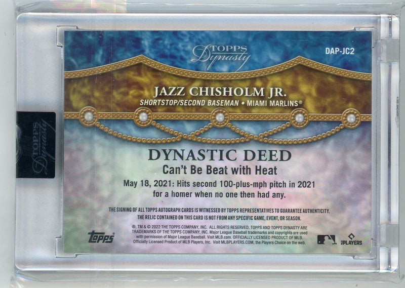 Jazz Chisholm 2022 Topps Dynasty Dynastic Deed relic autograph 